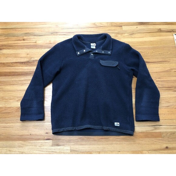 The North Face Cragmont Sweatshirt Men's L Blue Sherpa Fleece 1/4 Snap Mock Neck